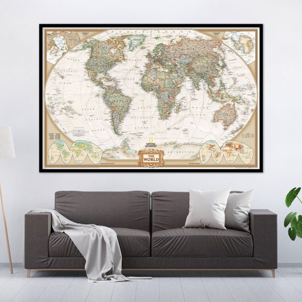 National Geographic Executive Map of the World – World Political Map Poster Wall Art Giclee Print – Decorative Canvas World Map