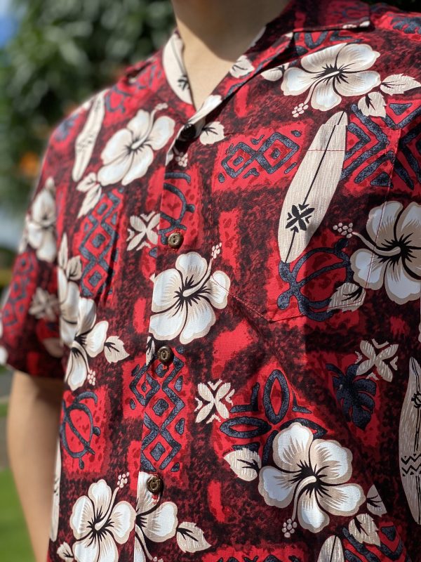 100% Cotton – Made in Hawaii – Hibiscus Flower and Surf Board Hawaiian Aloha Shirt – Big and Tall Available, S to 5XL,6XL,7XL