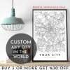 CUSTOM CITY Map, Personalized Map Poster, Printable Map Wall Art, Instant Download Map of Your Location, Any Town, City, Map Gift, DIGITAL