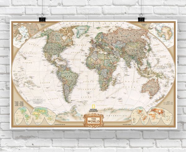 National Geographic Executive Map of the World – World Political Map Poster Wall Art Giclee Print – Decorative Canvas World Map