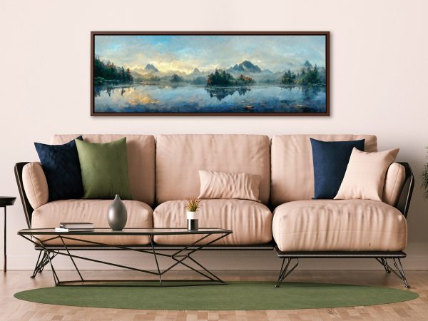 Mountain Lake Wall Art, Oil Landscape Painting On Canvas By Mela – Large Gallery Wrapped Canvas Wall Art Prints With/Without Floating Frames