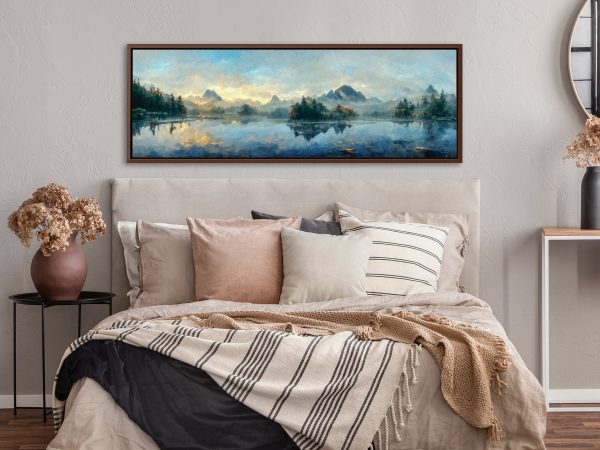 Mountain Lake Wall Art, Oil Landscape Painting On Canvas By Mela – Large Gallery Wrapped Canvas Wall Art Prints With/Without Floating Frames