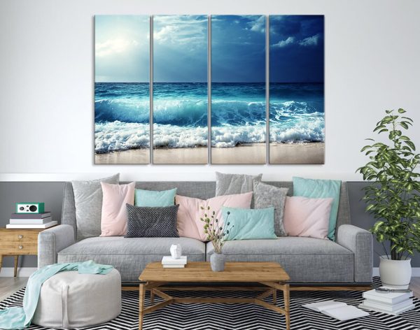 Ocean Beach canvas prints Sea landscape Nautical photo Coastal canvas print Sea wave canvas Extra large wall art  Ready to hang