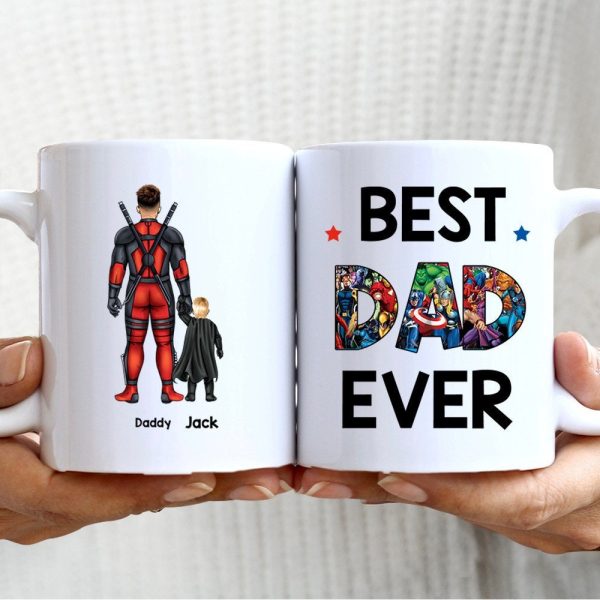Best Dad Ever Mugs, Personalized Father And Kids Coffee Mug, Father’s Day Gift, Birthday Gift For Dad, Custom Superhero Dad Mugs
