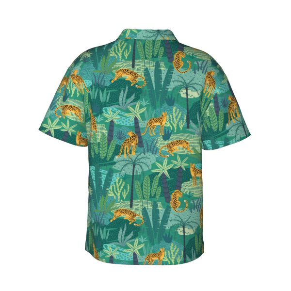 Men’s Shirts Tropical Leaves Leopard Prints Summer Hawaiian Shirts for Men Boys Short Sleeve Beach Shirt for Man