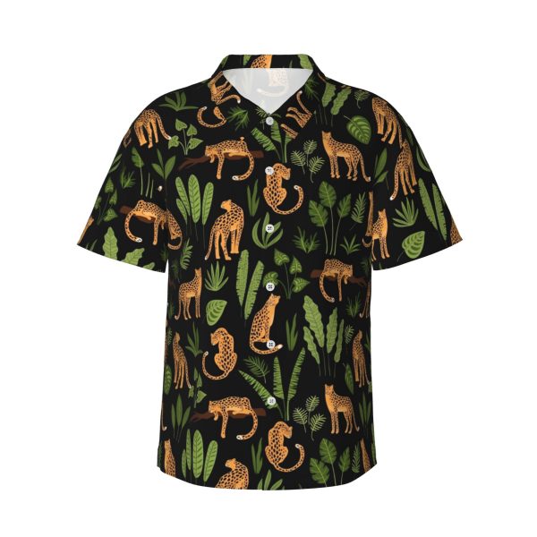Men’s Shirts Tropical Leaves Leopard Prints Summer Hawaiian Shirts for Men Boys Short Sleeve Beach Shirt for Man