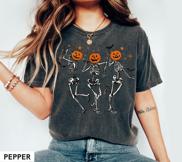 Dancing Skeleton Halloween Shirt, Pumpkin Halloween Sweatshirt, Pumpkin Shirt, Fall Sweatshirt Spooky Season TShirt, Fall Shirts for Women
