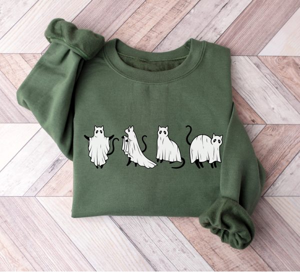 Cat Ghost Halloween Shirt,  Vintage Halloween Sweatshirt, Comfort Colors® Fall Shirts for Women